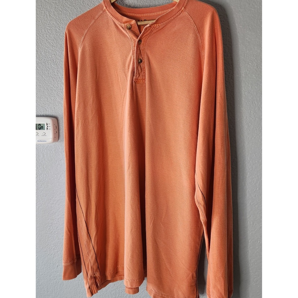 Vtg LL Bean Ribbed Henley Shirt Mens XXL Orange 100% Cotton Dadcore Gorpcore